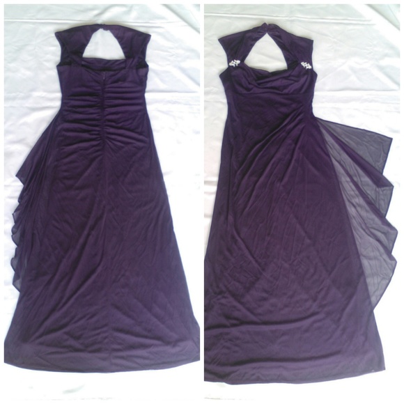 Embellished Purple Ruched Chiffon Empire Wrap Prom Gown Dress R&M Richards Sz 12 - Picture 3 of 8
